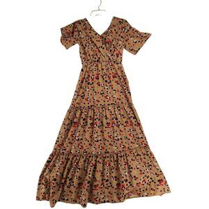 Jubylee Women's Short Sleeve Tiered Maxi Dress Multi Color Size S